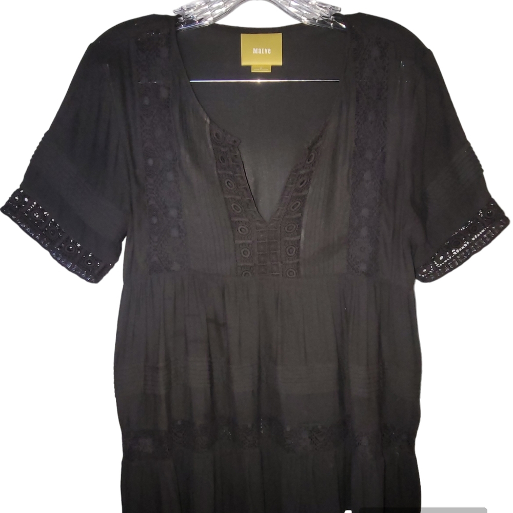 Anthropologie Maeve Black Tiered Lace Babydoll Top S